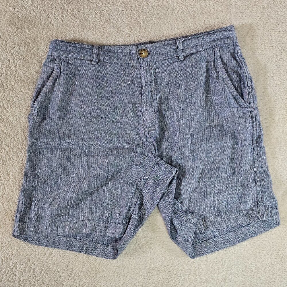 Taylor Stitch The Easy Shorts Mens 30 in Navy Blue Herringbone Linen Silk